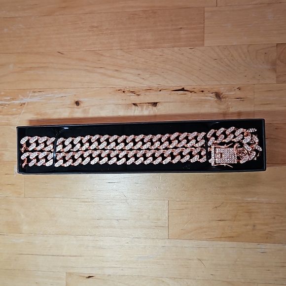 Brand New Rose Bling Bling Cuban Link Decorative Dog Collar - Picture 9 of 9